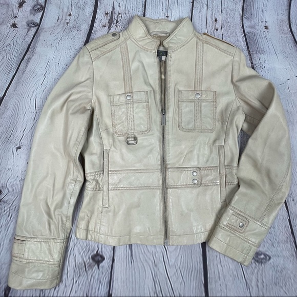 KENNETH COLE REACTION leather beige moto jacket size S - Picture 10 of 14